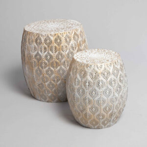 Metal White & Metallic Brushed Laser Cut Drum Coffee Table